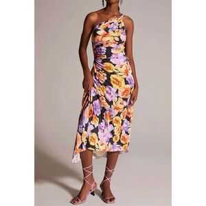 Anthropologie Geisha Designs Asymmetrical Hem Floral Midi Dress Women's XS
